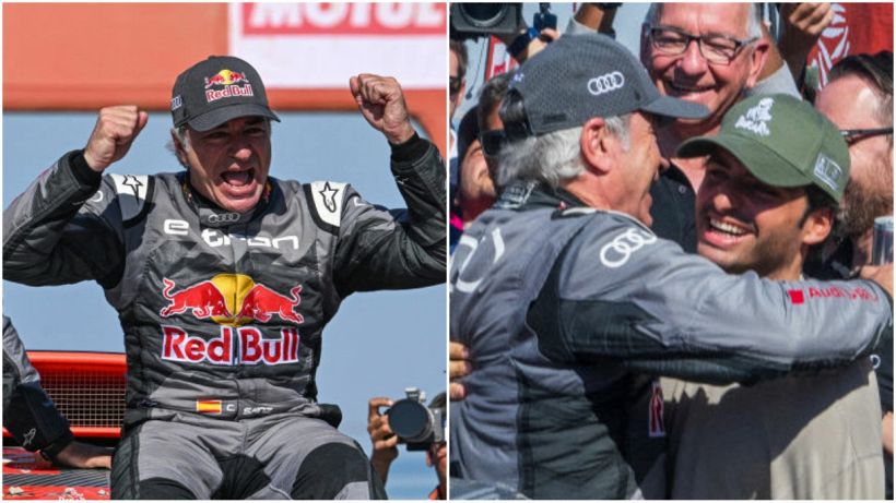 Dakar 2024: Sainz cala il poker a 61 anni, l'abbraccio commosso con Carlos jr, esulta anche la Ferrari