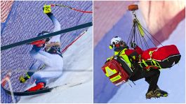 Sci, Wengen: Kilde, brutta caduta in discesa. Le immagini del soccorso con l'elicottero