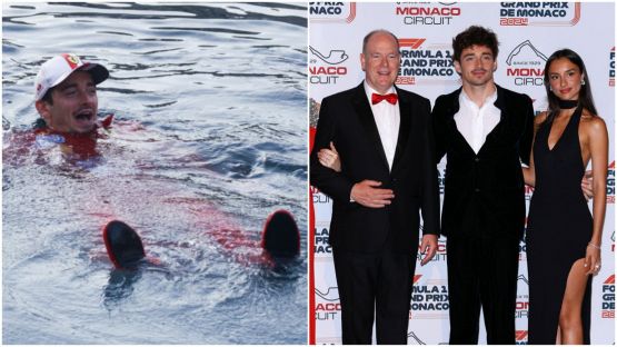 Leclerc festa senza fine: tuffo in mare con Vasseur e poi gran gala con la "sua" Alexandra e il Principe Alberto