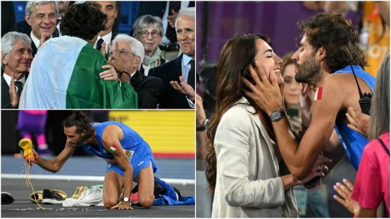 Europei, è Tamberi show a Roma: le molle nelle scarpe, il bacio con la moglie Chiara e l'abbraccio con Mattarella