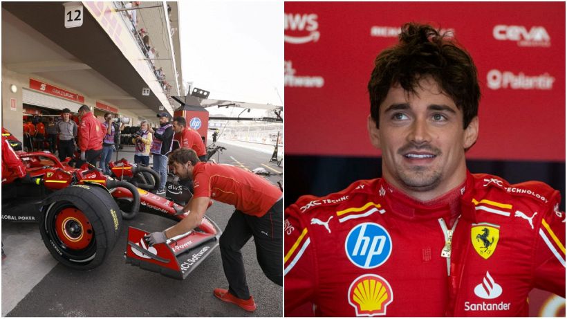 F1, il meccanico Ferrari Alessandro Fusaro cade a terra, Leclerc se la ride: "Bella questa". Guarda il video