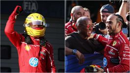 F1, GP Cina: Hamilton, tutta la gioia per la prima pole in Ferrari e scatta l'abbraccio con papà Anthony