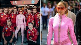 F1, Jennifer Lopez nuovo pilota Ferrari: JLo stupenda in tuta rosa nel box di Maranello a Jeddah