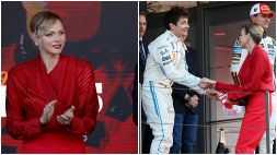 F1, Charlene di Monaco vestita di rosso Ferrari consola Leclerc: la principessa ruba la scena sul podio
