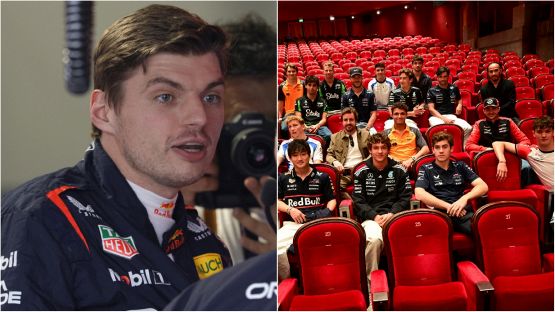 F1, Verstappen che sgarbo: da Hamilton a Leclerc tutti alla prima del film di Brad Pitt e Max gioca al simulatore