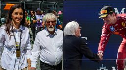 F1, Bernie Ecclestone si rivede in Austria con la moglie Fabiana Flosi: sul podio premia Leclerc, Norris e Piastri