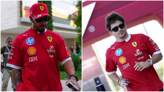 Leclerc arriva di corsa, piccolo ritardo a Lusail: Hamilton a testa bassa e pensieroso, poi sorride ai fans