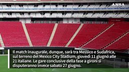 Mondiali, si parte l'11 giugno con Messico-Sudafrica