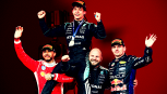 Antonelli, nel futuro di Kimi c'è scritto 'Ferrari'. Lewis Hamilton e Max Verstappen incoronano il giovane campione: la F1 in un'immagine