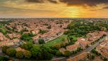 Ferrara city walls and bastions aerial view Emilia Romagna Italy