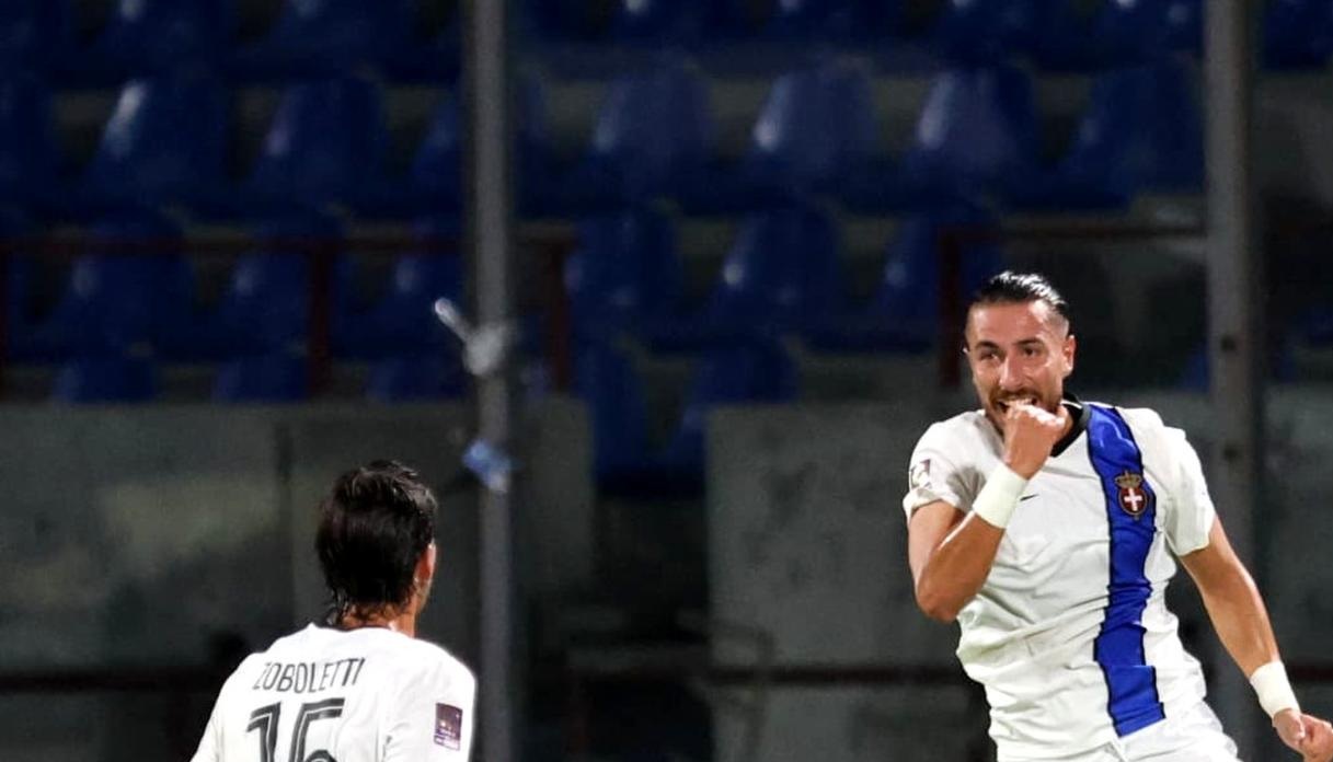 L'esultanza di Nepi dopo il gol al Catania