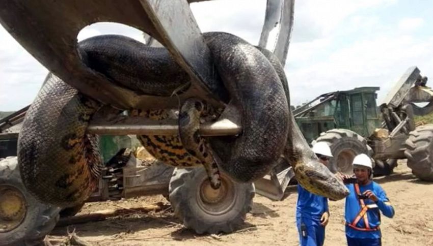 Paura nel cantiere: spunta un gigantesco anaconda di dieci metri