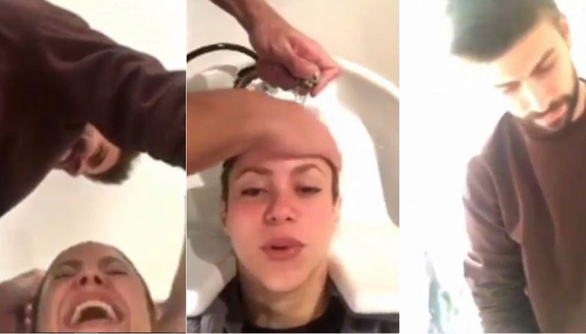 Piqué costretto a fare lo shampista per Shakira