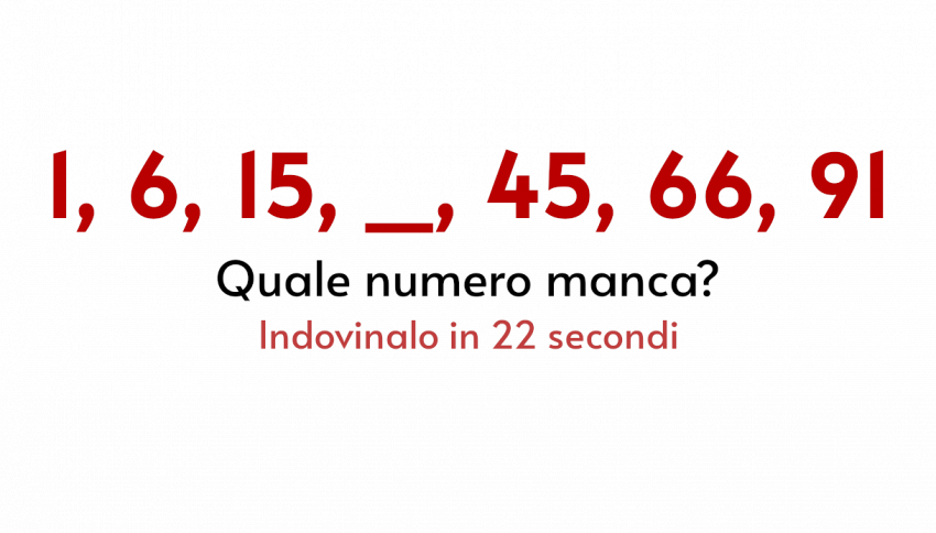 '1,6,15, _,45,66,91': quale numero manca? In pochi trovano la soluzione