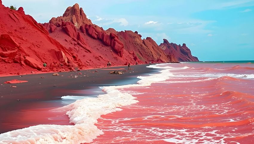 "Pioggia di sangue" tinge la spiaggia di un rosso brillante: cosa sta accadendo in Iran