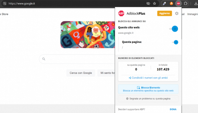 Disattivare AdBlock Plus