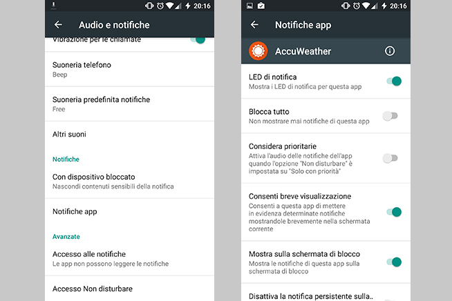 Personalizzare le notifiche