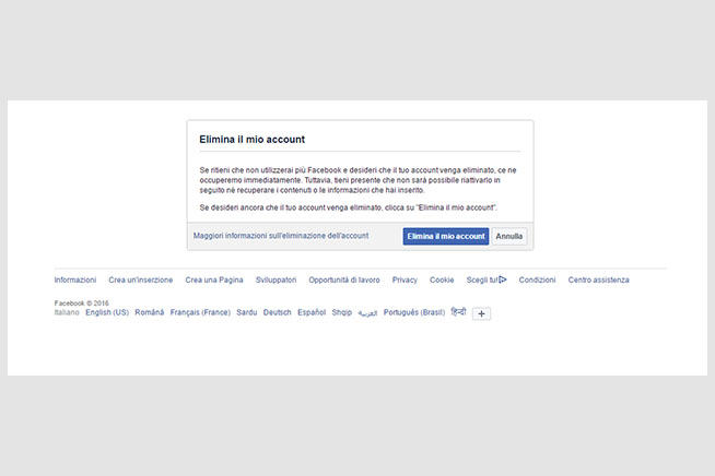 Iniziare la cancellazione dell’account
