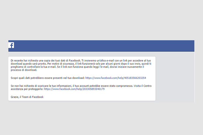 Passo 3: entrare nella mail e seguire le istruzioni di Facebook