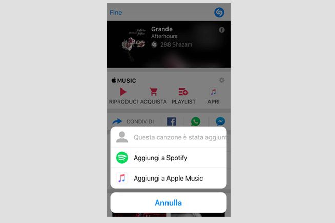 Aggiungere canzoni alla playlist Spotify da Shazam