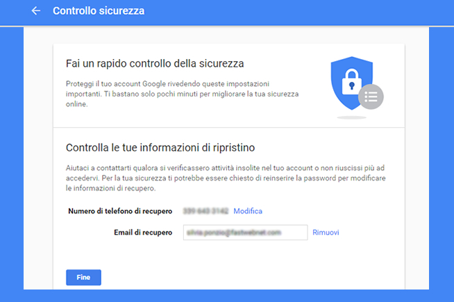 Impostate le procedure di recupero tramite telefono e email