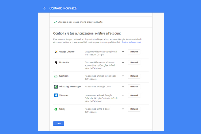 Dare un’occhiata alle app e ai siti che accede all’account