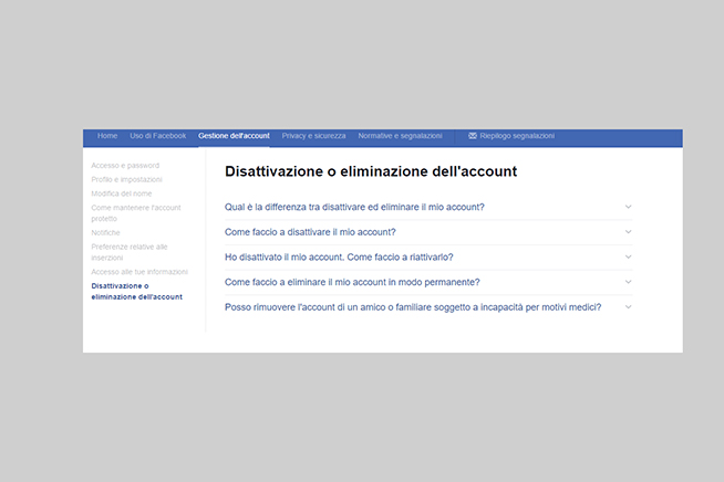 Cancellare l’account