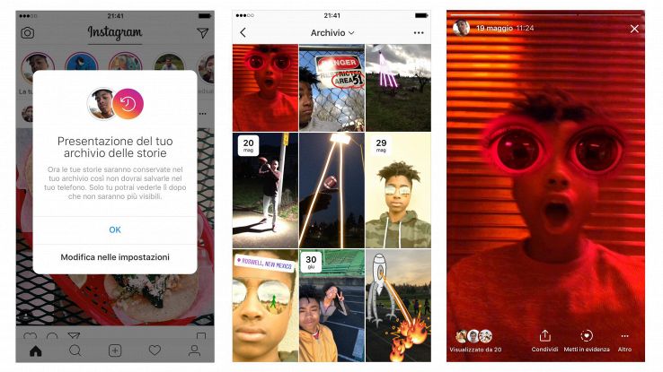 Instagram, un archivio per le Storie