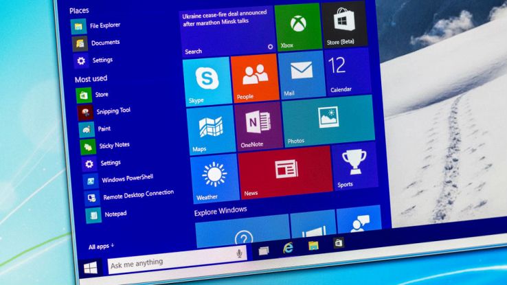 Un primo piano della pagina del menu Start di Windows 10