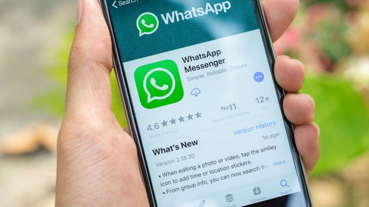 Primo piano di uno iPhone aperto sulla pagina WhatsApp su App Store