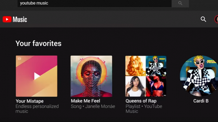 Uno screenshot dell'app YouTube Music