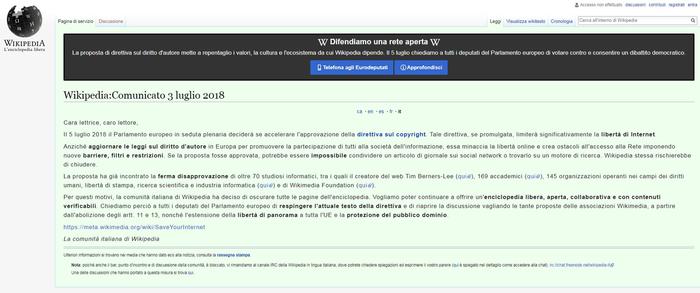 Copyright: dopo Italia, al buio altre pagine Wikipedia