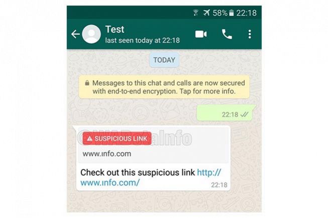 Avviso link pericoloso WhatsApp