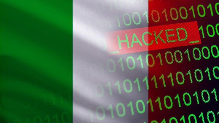 bandiera italia con parola hacked