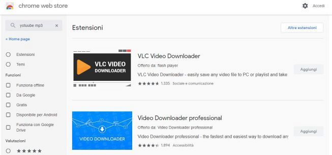 chrome web store ricerca youtube mp3