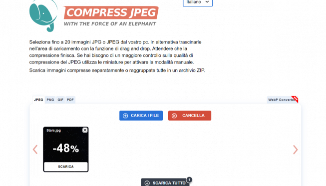 programmi per ridurre le dimensioni di una foto Compress JPEG