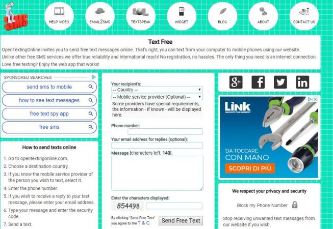OpenTextingOnline invio sms