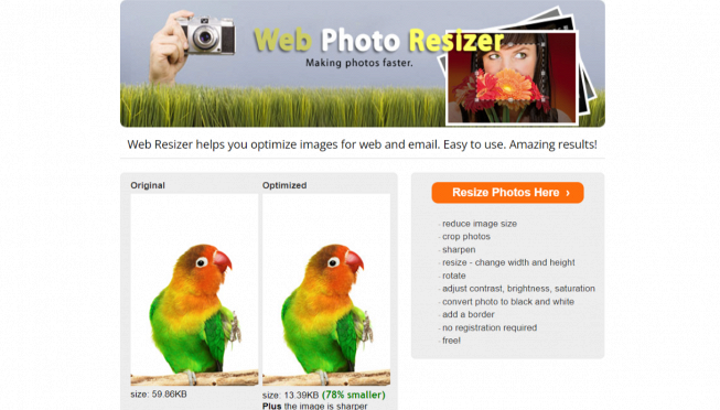 come ridurre dimensioni foto Web Photo Resizer