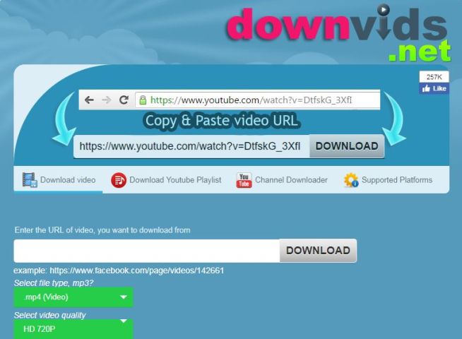 Downvids homepage