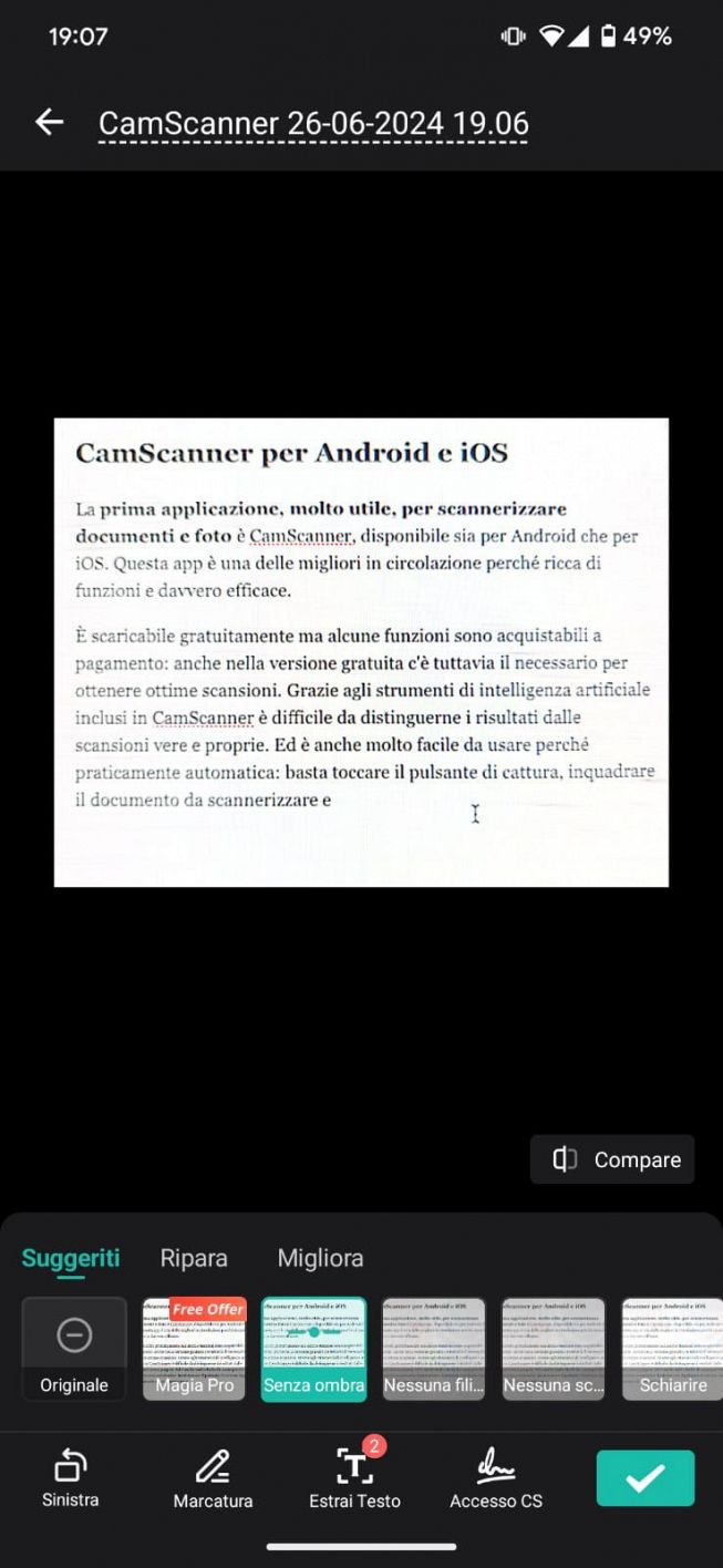 Scansione con l'app CamScanner