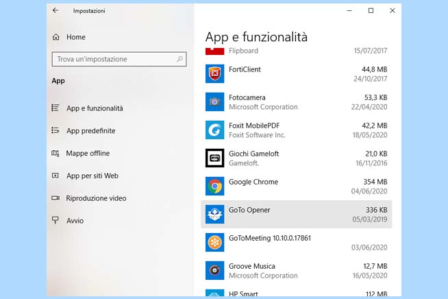 Cancella i programmi inutili