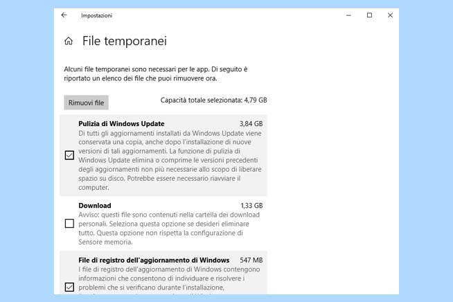 Cancellare file temporanei
