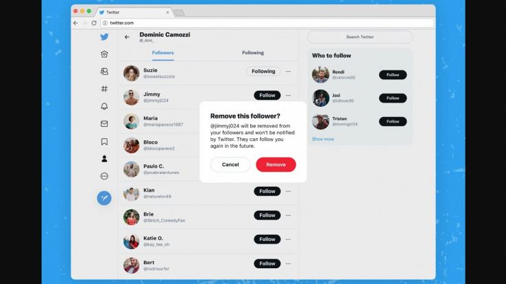 rimuovere follower twitter