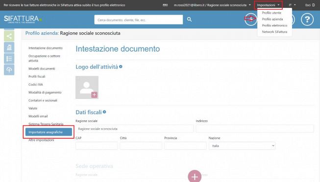 importare anagrafiche libero sifattura