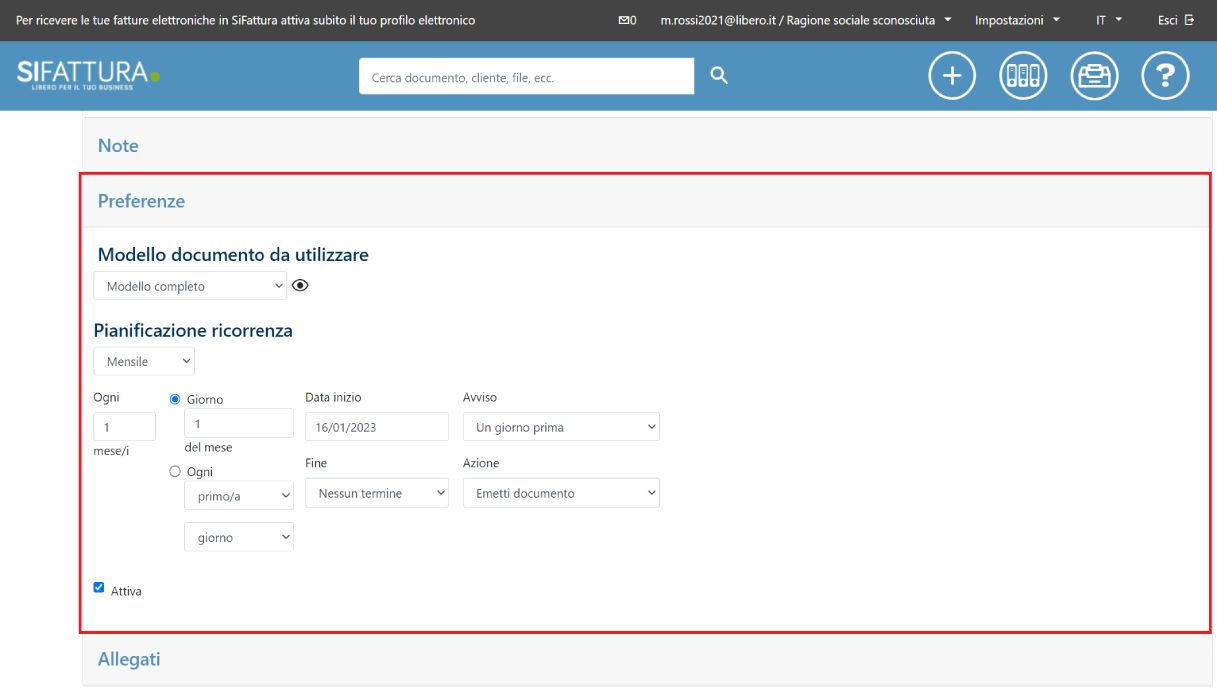 esempio emissione fattura libero sifattura