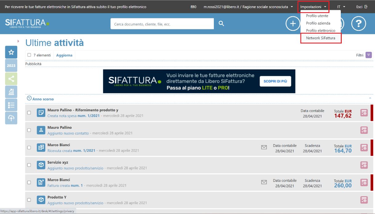 sifattura condivisione gestionale