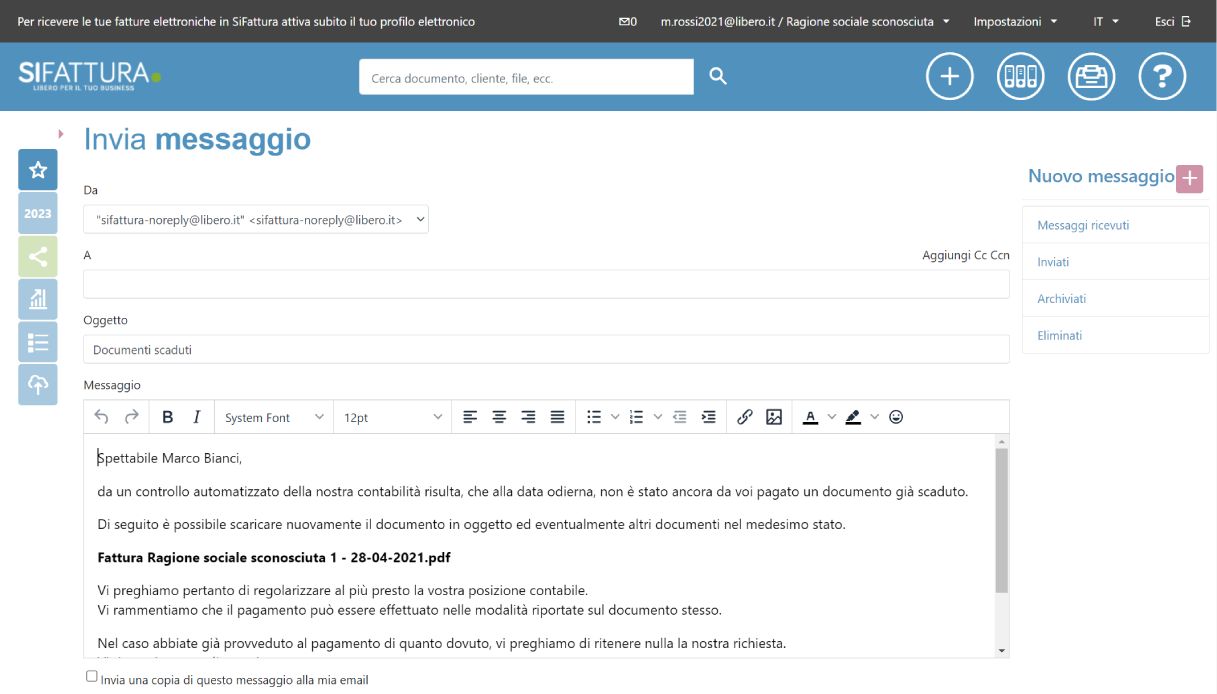 creare sollecito libero sifattura