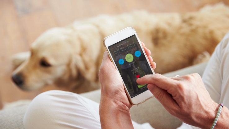 Una persona che inquadra il proprio cane con lo smarpthone