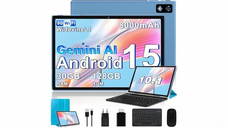 Amazon, crolla sotto i 100€ il tablet Android 15 completo di accessori