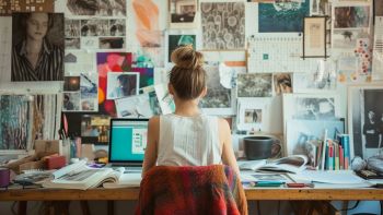 una ragaza utilizza il pc per il moodboard